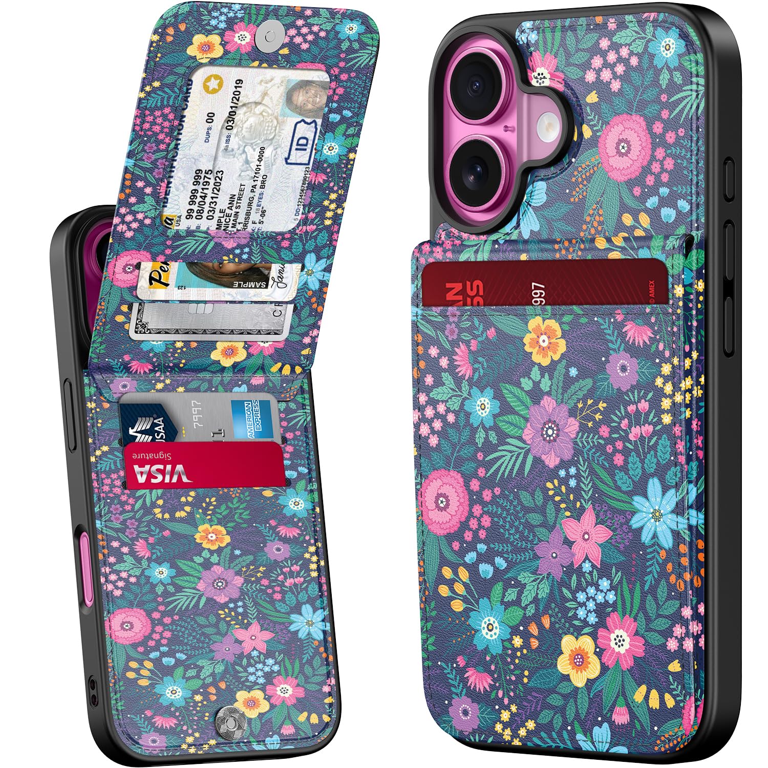 Bemal for iPhone 16 Wallet Case, Built-in Card Holder, Fashion Printed, RFID Blocking, PU Leather Kickstand, Magnetic Closure, Shockproof Phone Cover