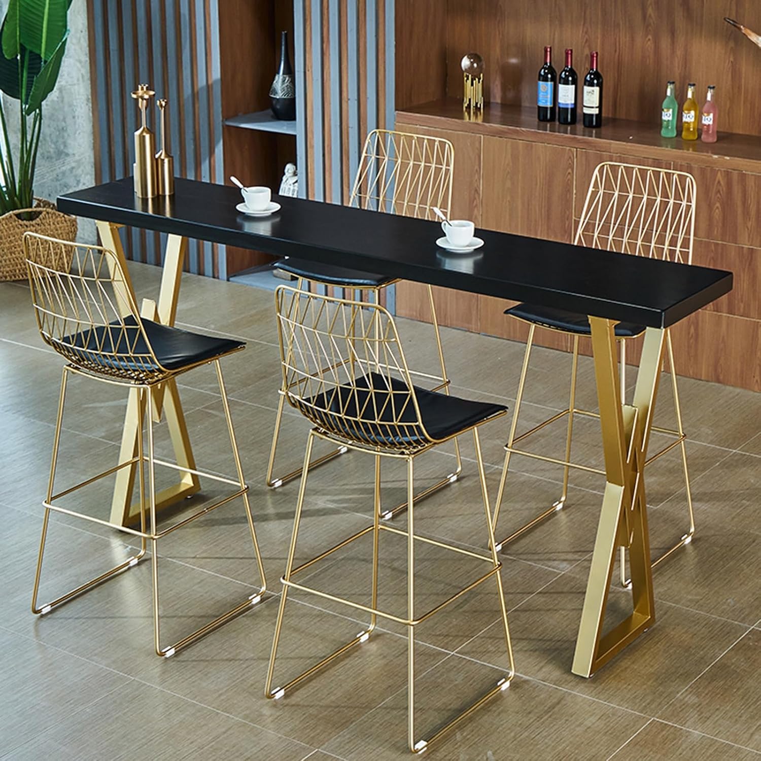 Industrial Long Bar Table for Window Sill, Solid Wood Narrow Dining Table, Outdoor Patio Bistro Table with Metal Base, Rectangle Tall Pub Table (200x40x105cm) - No Stools Included