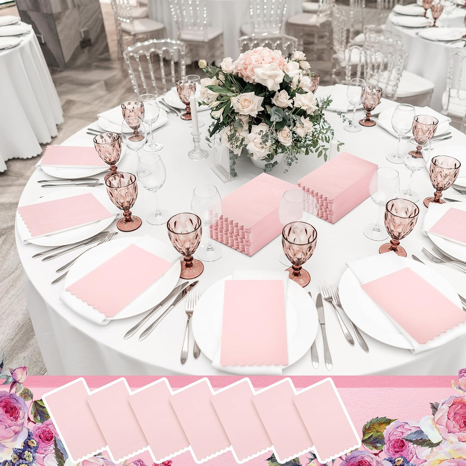Glenmal 100 Pcs Paper Disposable Napkins 2 Ply Dinner Guest Cocktail Napkins Hand Towels for Wedding Summer Birthday Party Bridal Anniversary Reception, 13 x 16 Inches (Pink,Lace)