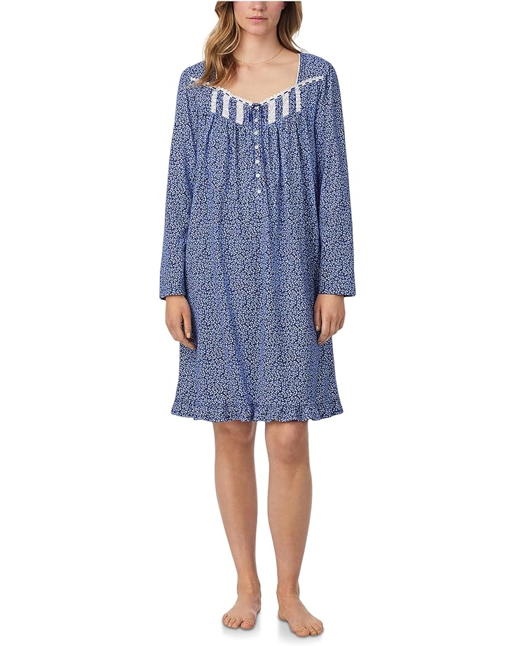 Eileen West Cotton Knit Long Sleeve Short Nightgown - Main View