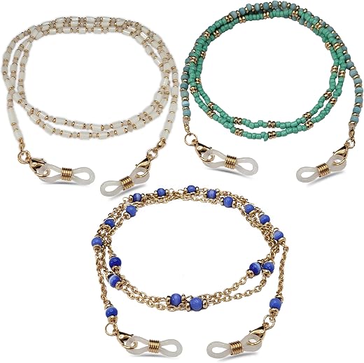 INDIKONB Specs Chains and Lanyards for Women - Combo Set of 3, 32 INCH, Fashionable Eyeglass Chains, Mask Lanyards, Sungla...