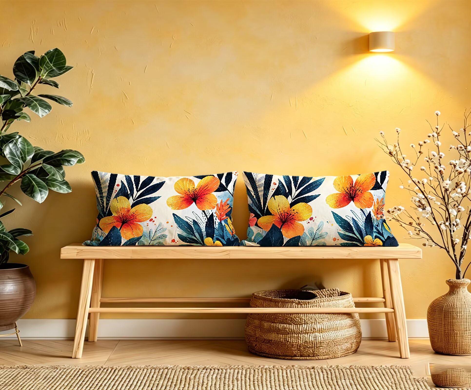 Orange Kissenbezug 60x80 Blume Kopfkissenbezug 2er Set,Wohnaccessoires & Deko,Weich und Atmungsaktiv Samt Stoff mit Verstecktem Reißverschluss für Bett Sofa Kissen Dekokissen-85873