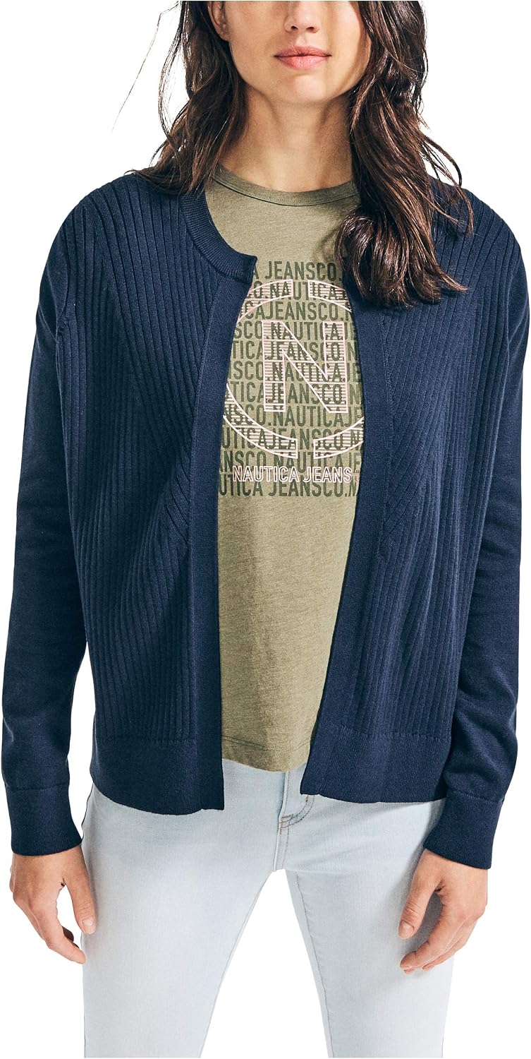 Nautica Women's Nautica Women's Ribbed Open Layering Cardigan