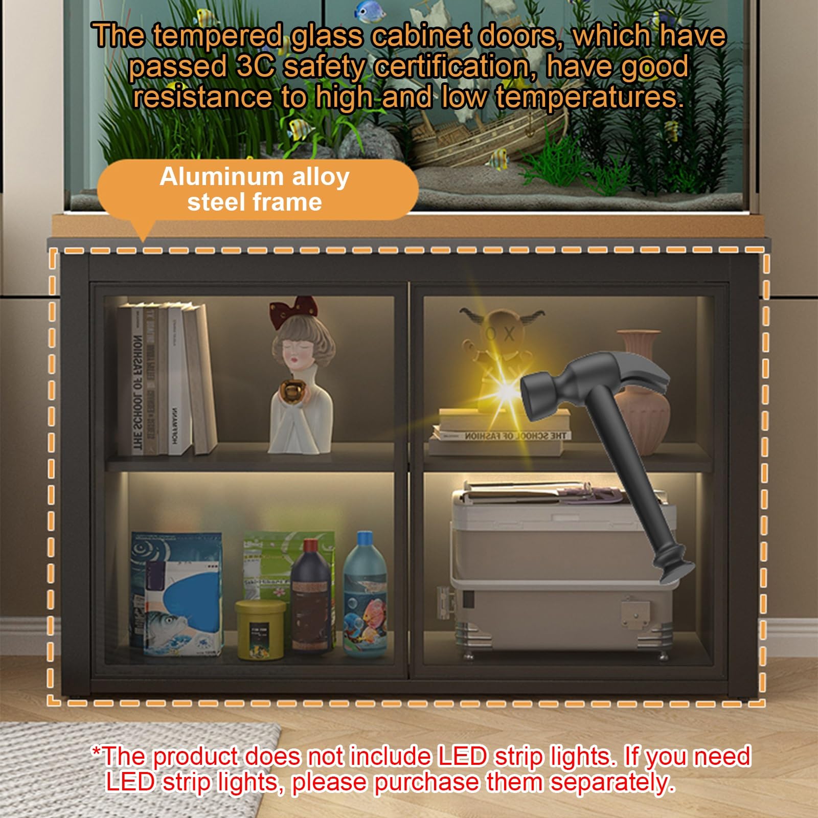 Wytrzymały stojak do akwarium ze szklanymi drzwiami szafki do przechowywania akcesoriów do akwarium z żółwiem, terrarium dla gadów