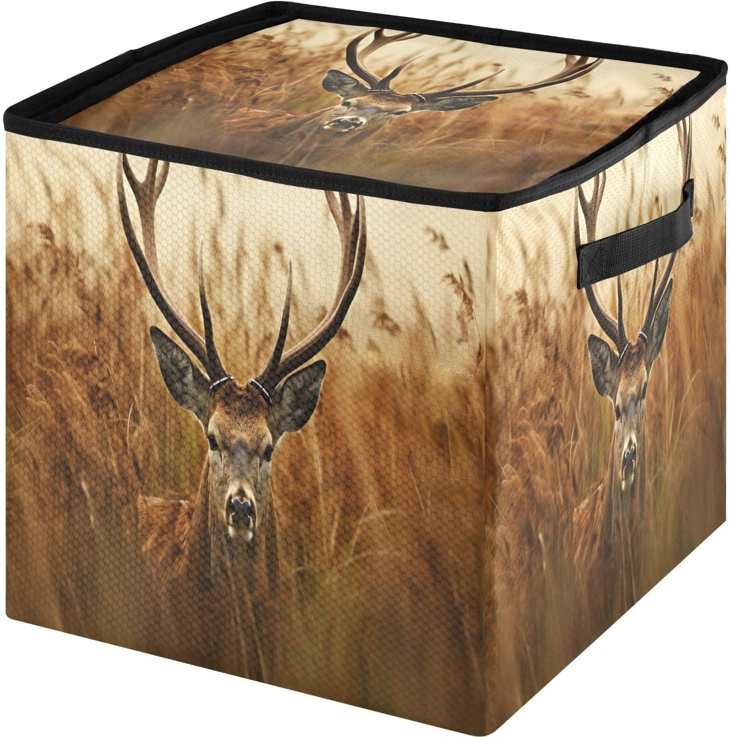 Antler Deer 13 Inch Christmas Ornament Storage Box with Lid - Holiday Decor Storage Containers, Stores 64 Ornaments, 3 Inch Cube Compartments