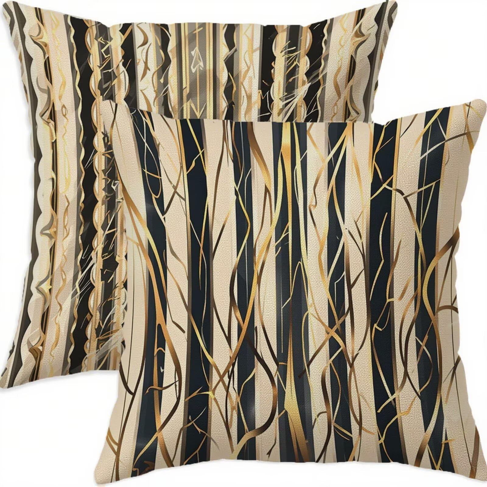 Housse coussin motif géométrique doré 70x70 lin de haute qualité