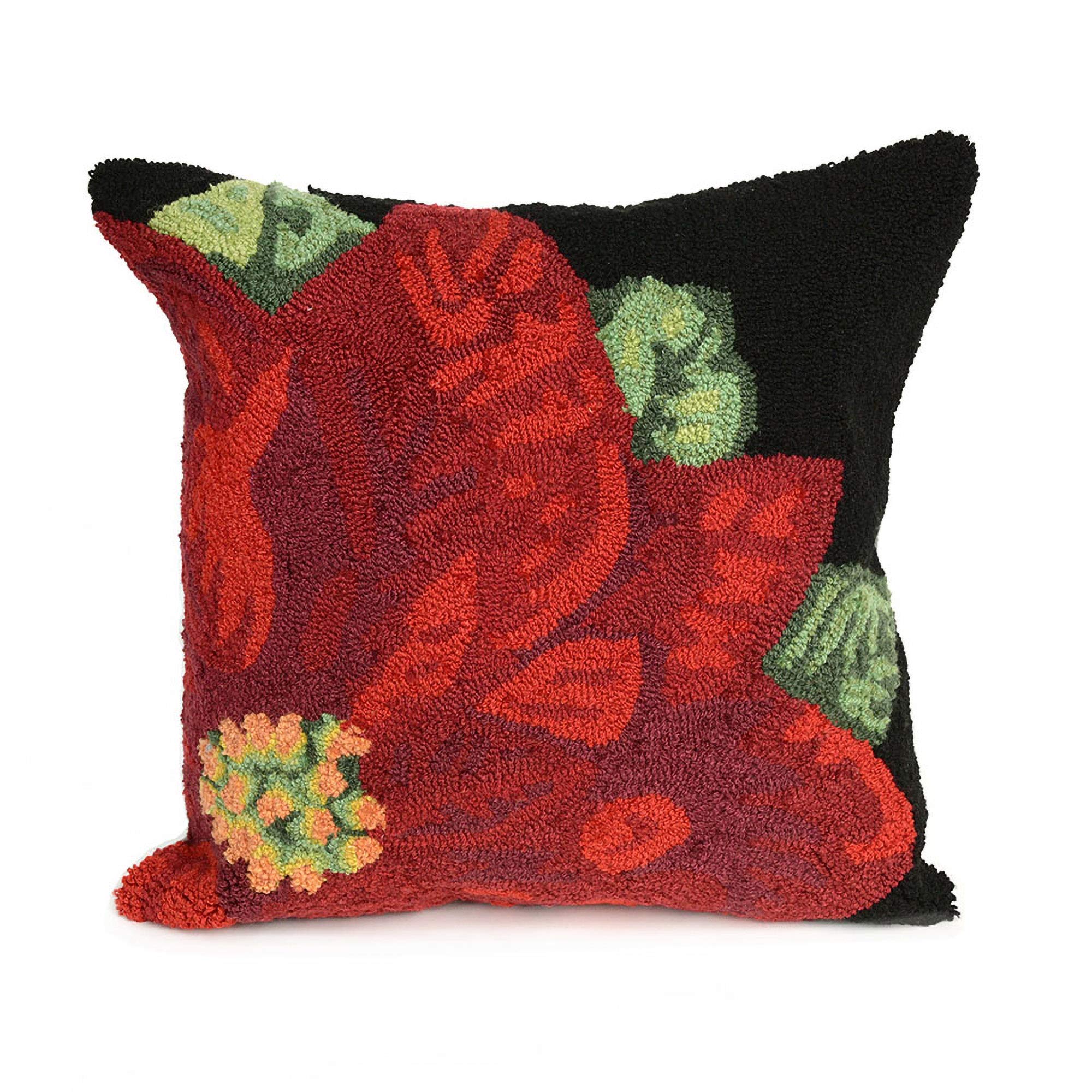 Liora Manne Frontporch Indoor/Outdoor Pillow, 18" Square, Poinsettia Black