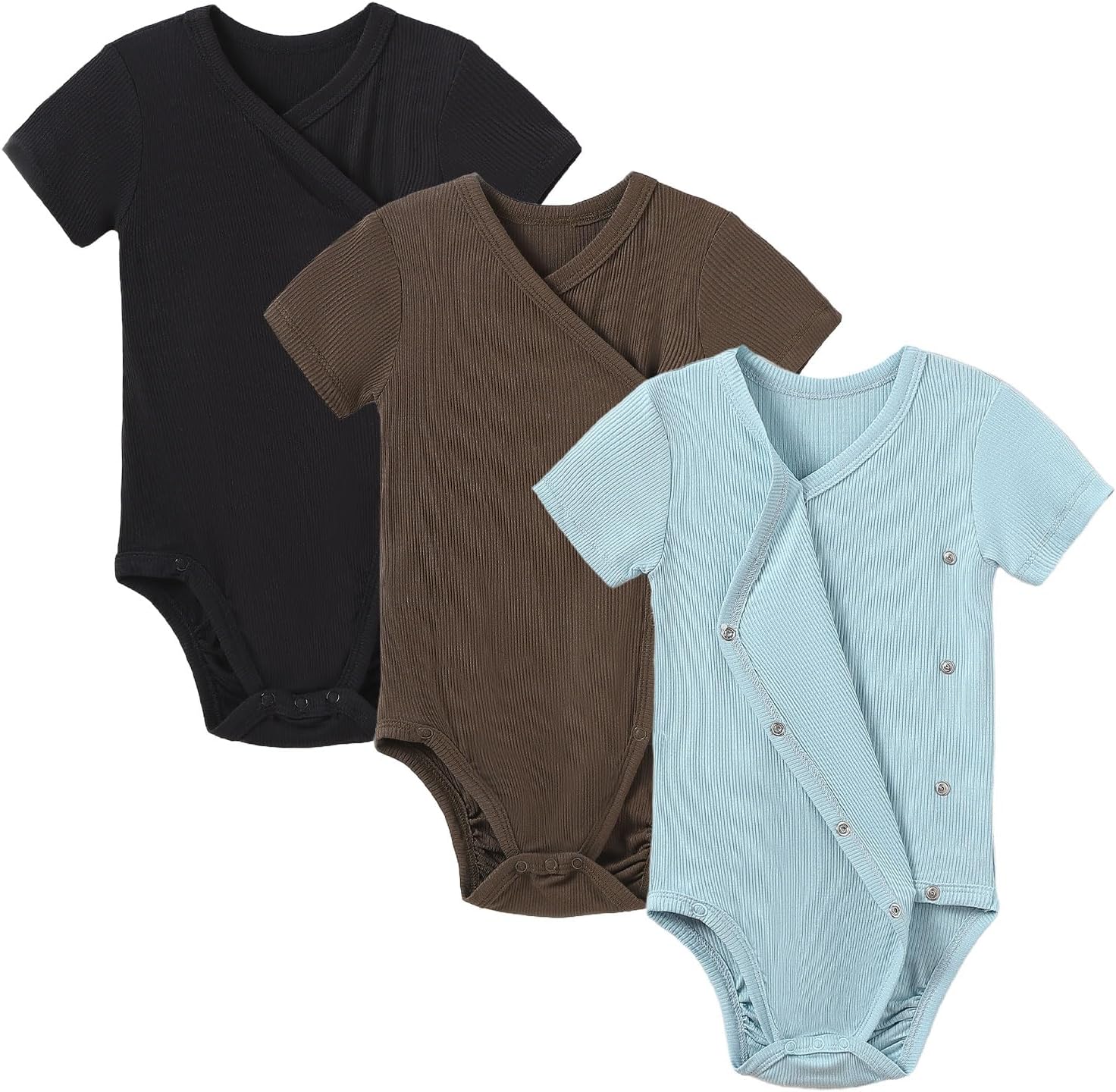 DEFAHN Viscose from Bamboo Baby Side Snap Bodysuit Kimono Onsies 3-Pack Long Short Sleeve Boy Girl Boys