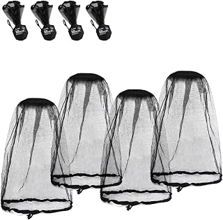 PHOGARY Mosquito Head Net Mesh, Head Face Neck Face Cover for Outdoors Hiking, Fly Netting Midges Bugs Gnats No See Ums, 4 Pack, Black