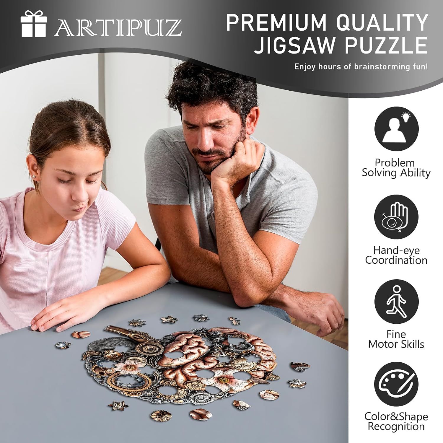 Wooden Puzzles for Adults - Mechanical Brainstem Wooden Puzzle, Unique Shape Wood Jigsaw Puzzle for Adults, Wood Puzzles Adult, Gifts for Family, Wall Art Home Decor(250pcs 13.4 * 12.6in L)