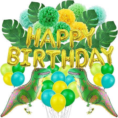 Amazon 誕生日 風船 飾り付け バースデー バルーン セット 男の子 恐竜 森happy Birthday ペーパーファン 飾り ペーパーフラワ パーティー 装飾 タッセル 金色 緑 青い 風船 バルーン おもちゃ