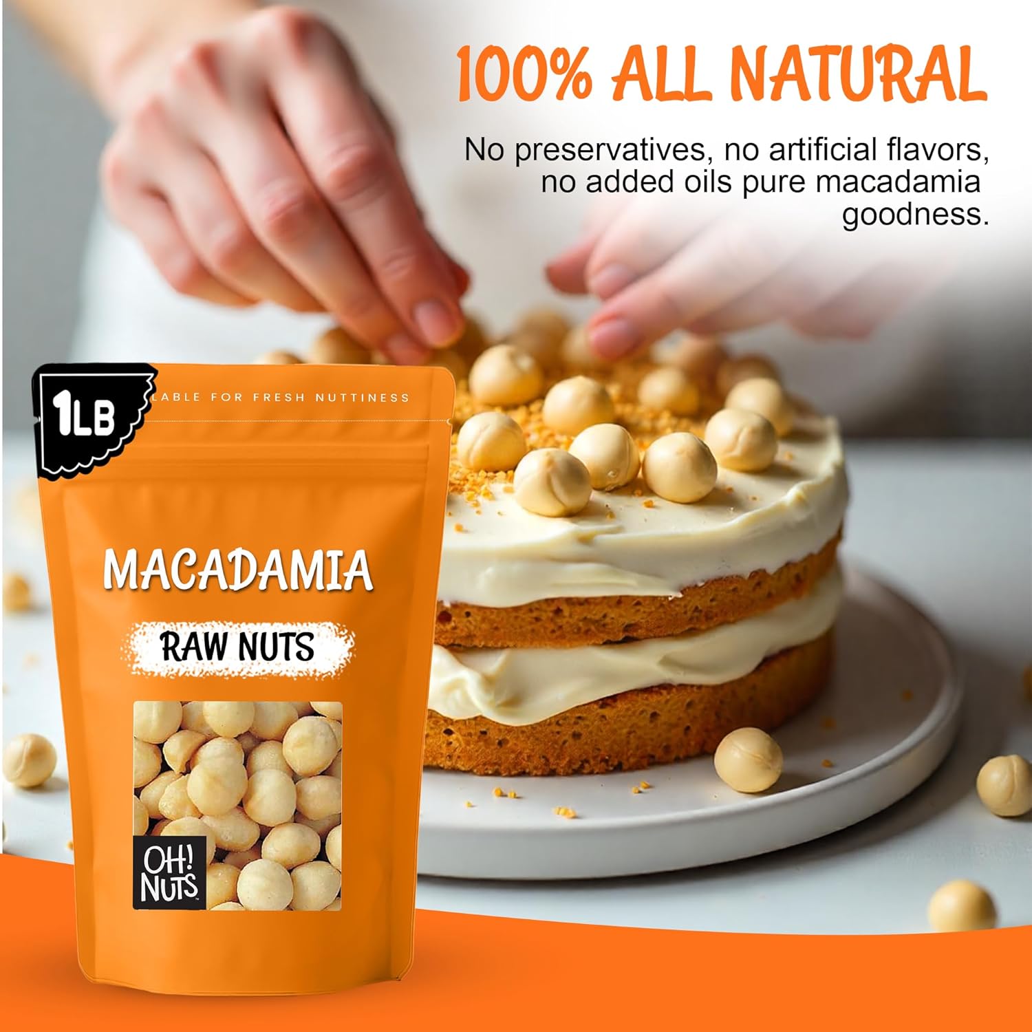 Oh! Nuts Raw Macadamia Nuts - Macadamia Nuts Unsalted - Jumbo Macadamia - 1 lb - 100% Natural Snack