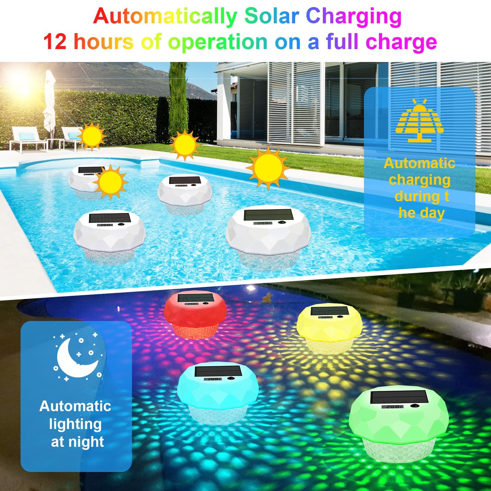 Luci Solari per Piscina con Termometro Digitale,Luci Galleggiante per Piscina Galleggianti Cambia Colore RGB con Telecomando Impermeabile IP68 per All'aperto Piscina Spa Festa Giardino