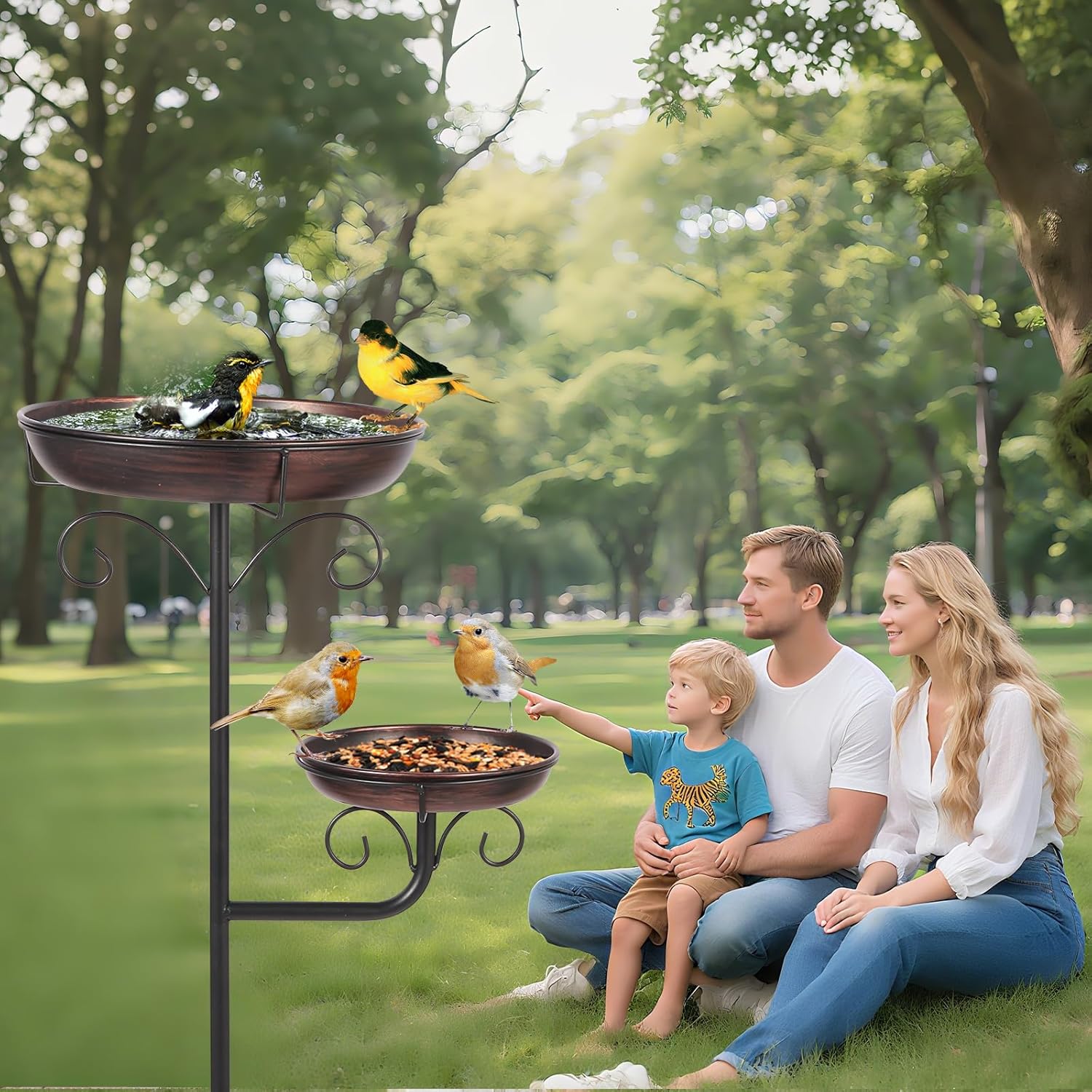 42" Large Freestanding Metal Bird baths for Outdoors Bird Feeder for Garden Decor, Removable Bowl with Strong 5 Stakes, Bird Bath for Outside, Ground Mounted Birdbaths for Pation Backyard Lawn