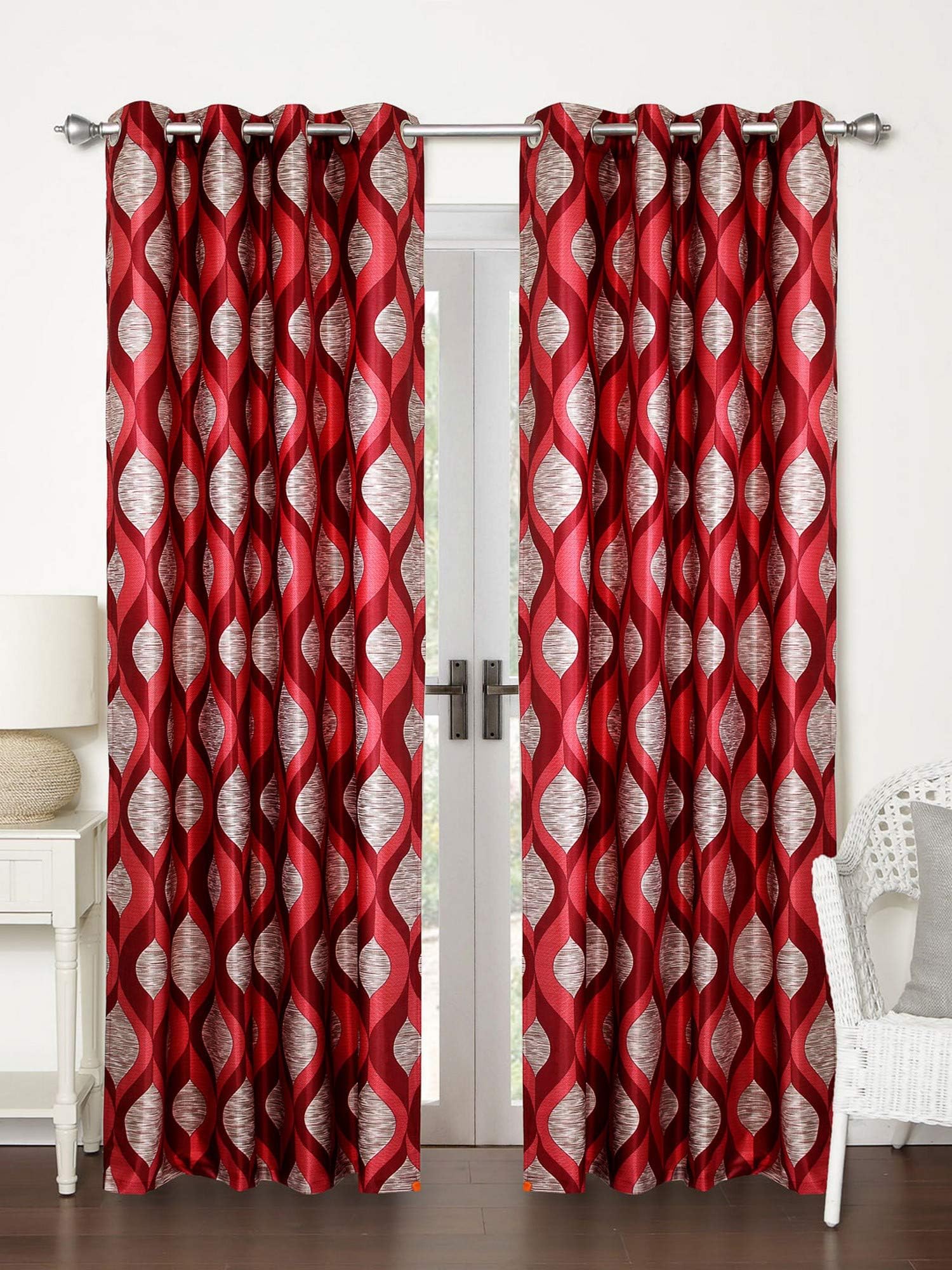 Home Spark Wave 2 Pieces Polyester Maroon Long Door Curtains - 9 feet