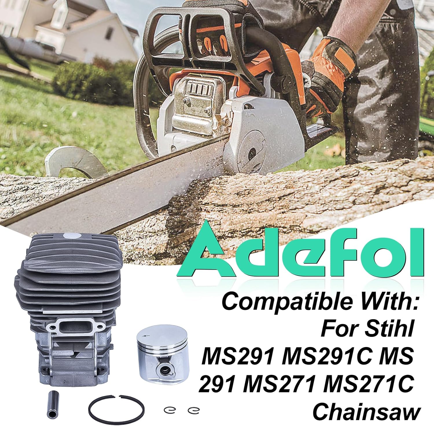 Adefol MS291 Cylinder Piston Kit & 325"-7T Clutch Drum Oil Pump Kit for Stihl MS291 MS291C MS 291 MS271 MS271C Chainsaw, MS271 47mm Big Bore Cylinder Rebuild Kit Replace 1141-020-1206, 1141 640 2001