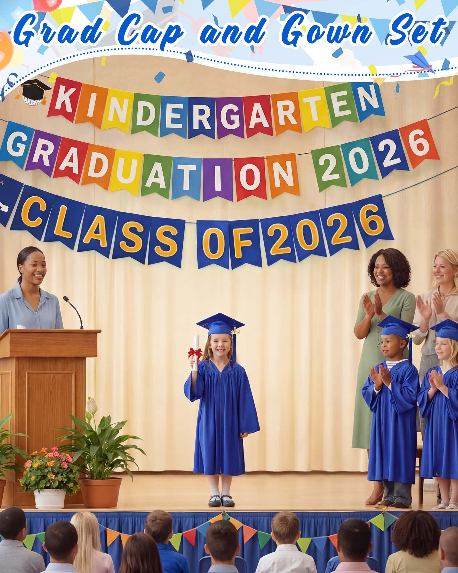 Xuhal Set di 6 cappelli e abiti da laurea in età prescolare e abito da scuola materna abiti da laurea per bambini con nappa grado 2026