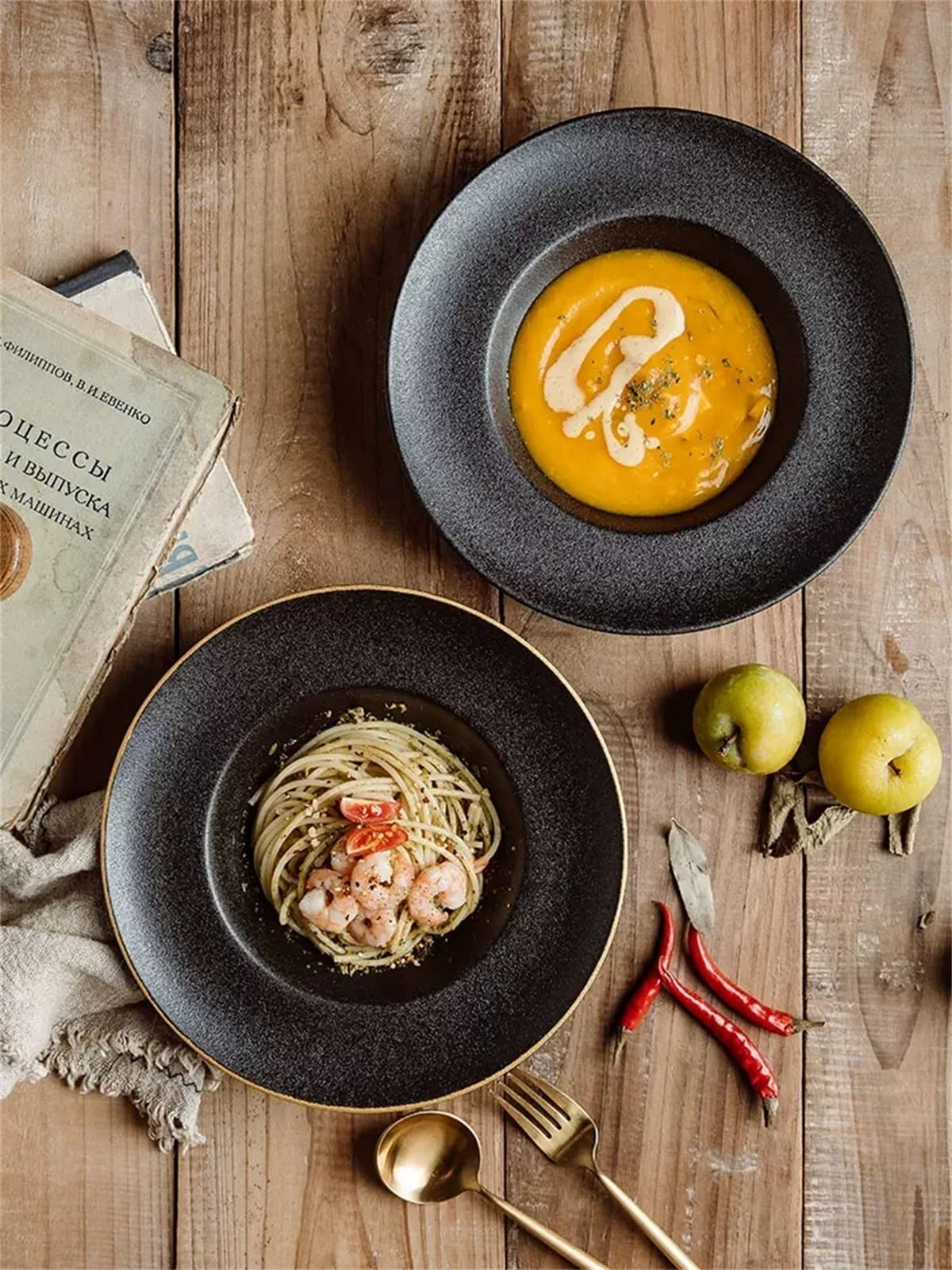 22,9 cm große Pasta- oder Suppenschüsseln mit Randtellern, Keramikschalen, tolle Müslischalen, Salat, Reis, hitze- und kältebeständiges Porzellan, tiefe Suppenschüsseln in mattschwarz ( Color : Black