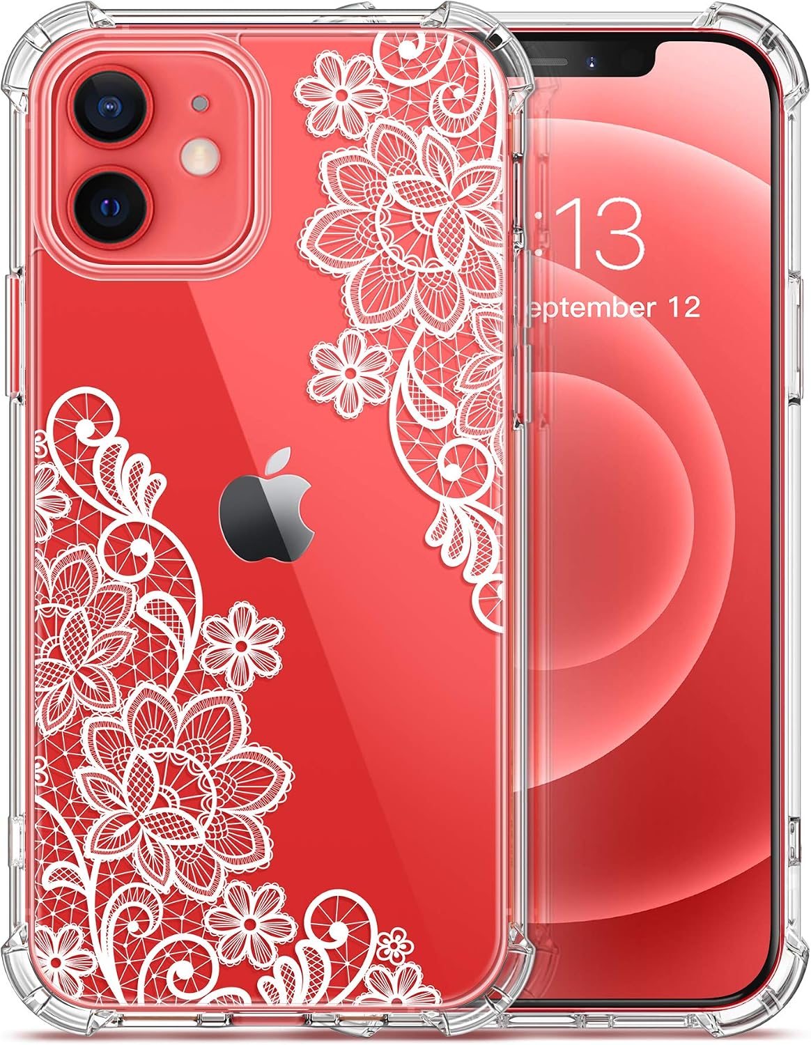 GVIEWIN Compatible with iPhone 12 Case and iPhone 12 Pro Case 6.1 Inch, Crystal Lace Flower Design, TPU Shockproof Bumper Protective Phone Case Cover for Women Girls (Buttercup)