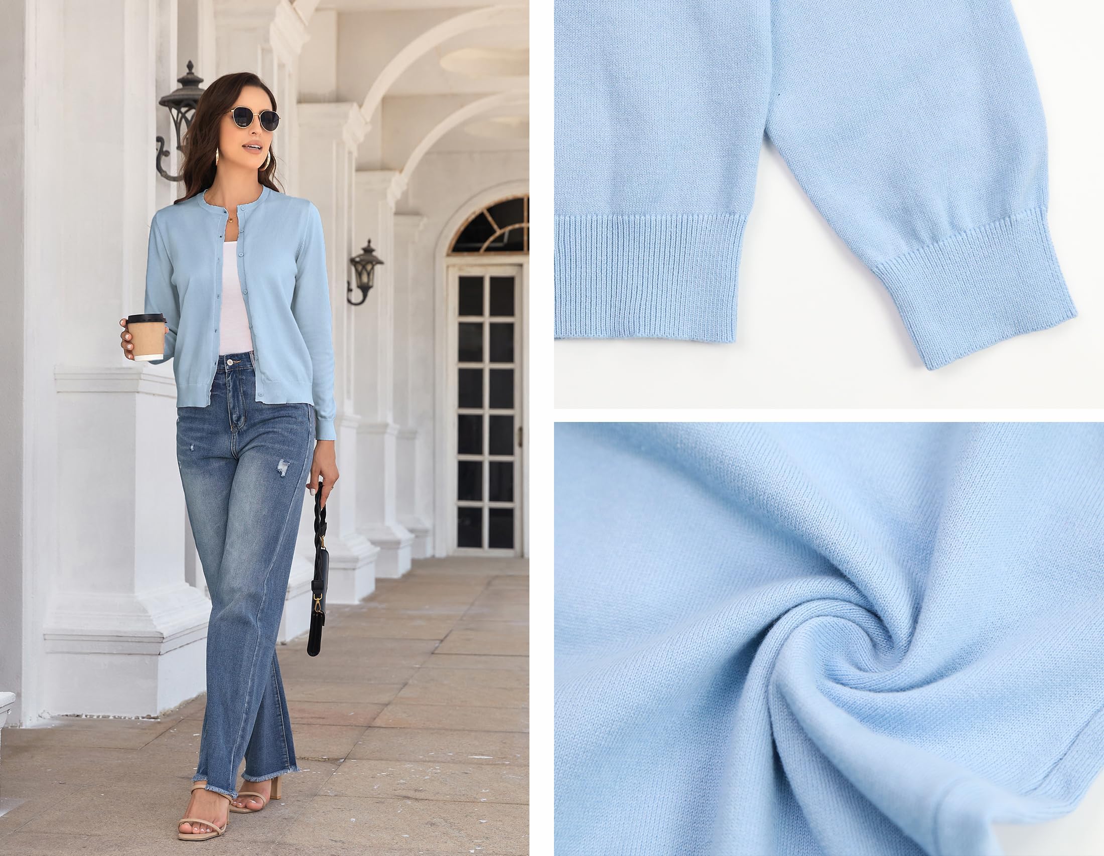 Cardigan à Manches Longues Et Col Ras du Cou pour Femme, Cardigan Classique en Tricot Doux pour Femme