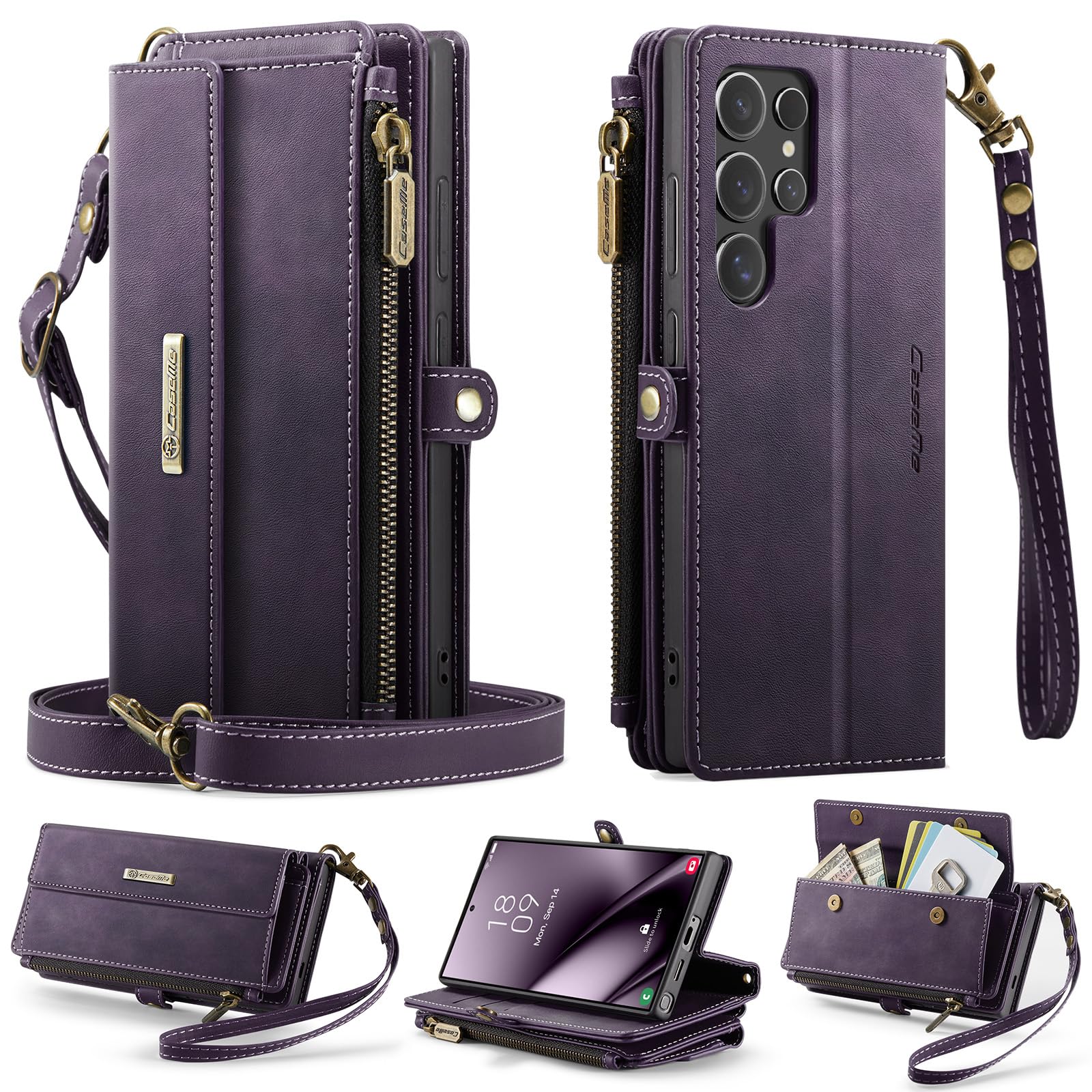Étui iPhone 12 Pro Max housse portefeuille cuir mat avec fermeture éclair et sangle - 7