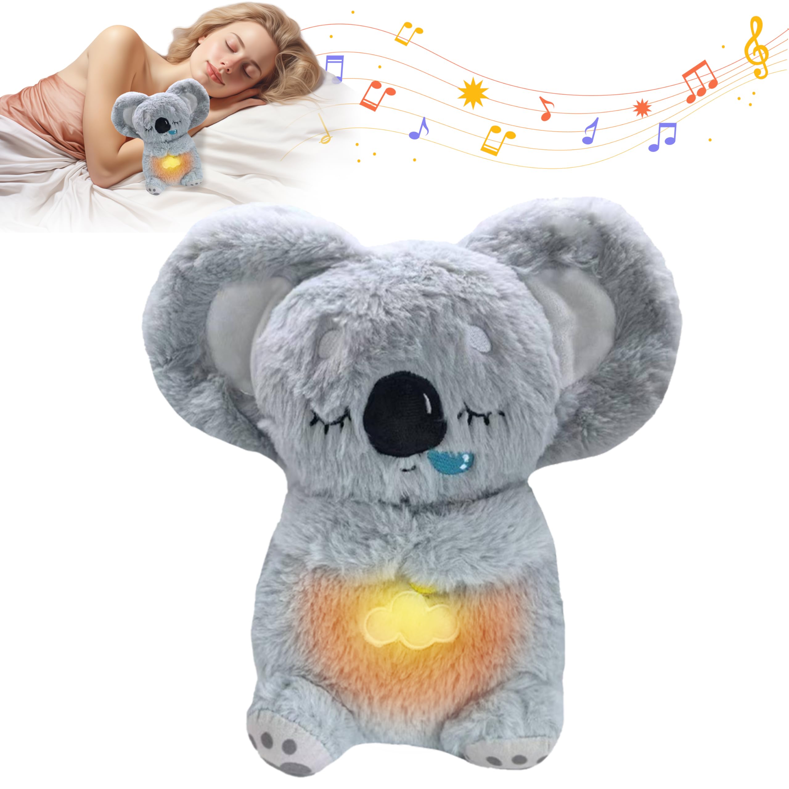 GwaOery Breathing Teddy Anxiety Bear, Anxiety Relief Koala Sensory Plush, Soothing Stress Toys with Calming Music Lights