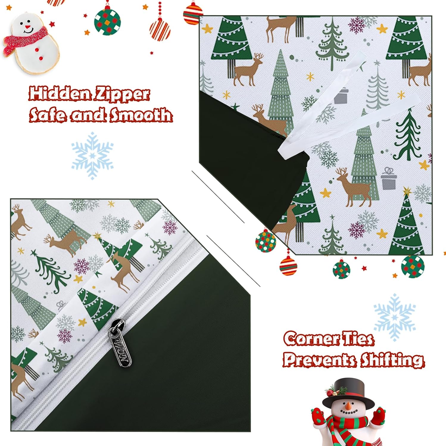 Luxudecor Christmas Duvet Cover Set Queen Size 3 Pieces, Green Christmas Tree and Reindeer Pattern, Soft Microfiber Comofrter Cover, Reversible Bedding Set Xmas Holiday Decor(Not Comforter) - Image 5