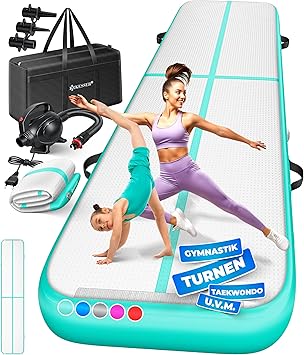 KESSER Inflatable Airtrack Gym Mat 500 x 100 x 10 cm, Mint Green, Multi-sport, Gymnastics, Yoga, Tumbling Mat