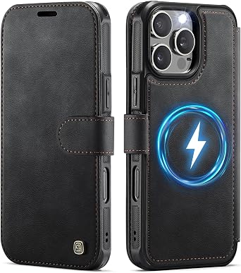 for iPhone 16 Pro Max Case Wallet Compatible with Magsafe for Women and Men, Slim PU Leather Flip RFID Blocking Card Holder Stand Shockproof Magnetic Wallet Phone Case for iPhone 16 Pro Max, Black