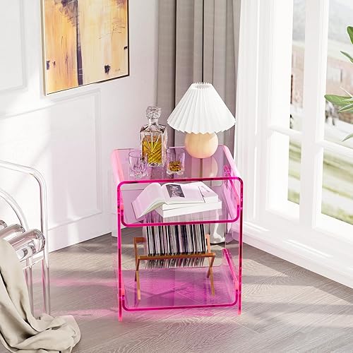 Miniatura 5 de Mesita de noche de acrílico transparente de 3 niveles, elegante almacenamiento de noche con diseño duradero, perfecta para dormitorios, salas de