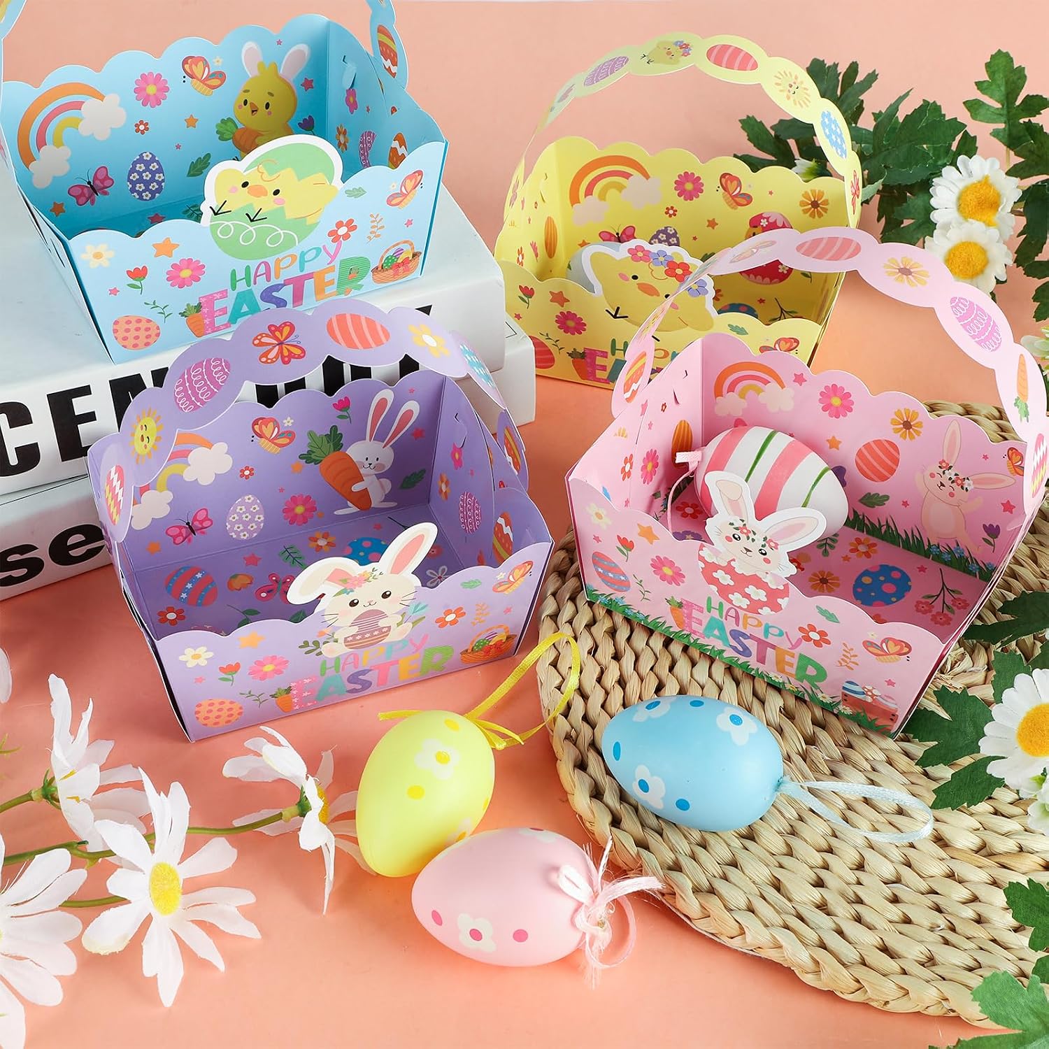Easter Baskets Craft Set of 24, Small Paper Easter Basket Bulk, Bunny Chick Egg Mini Treat Boxes with Handle for Candy Cookies Egg Hunt Easter Party Supplies (Easter.24) image 5