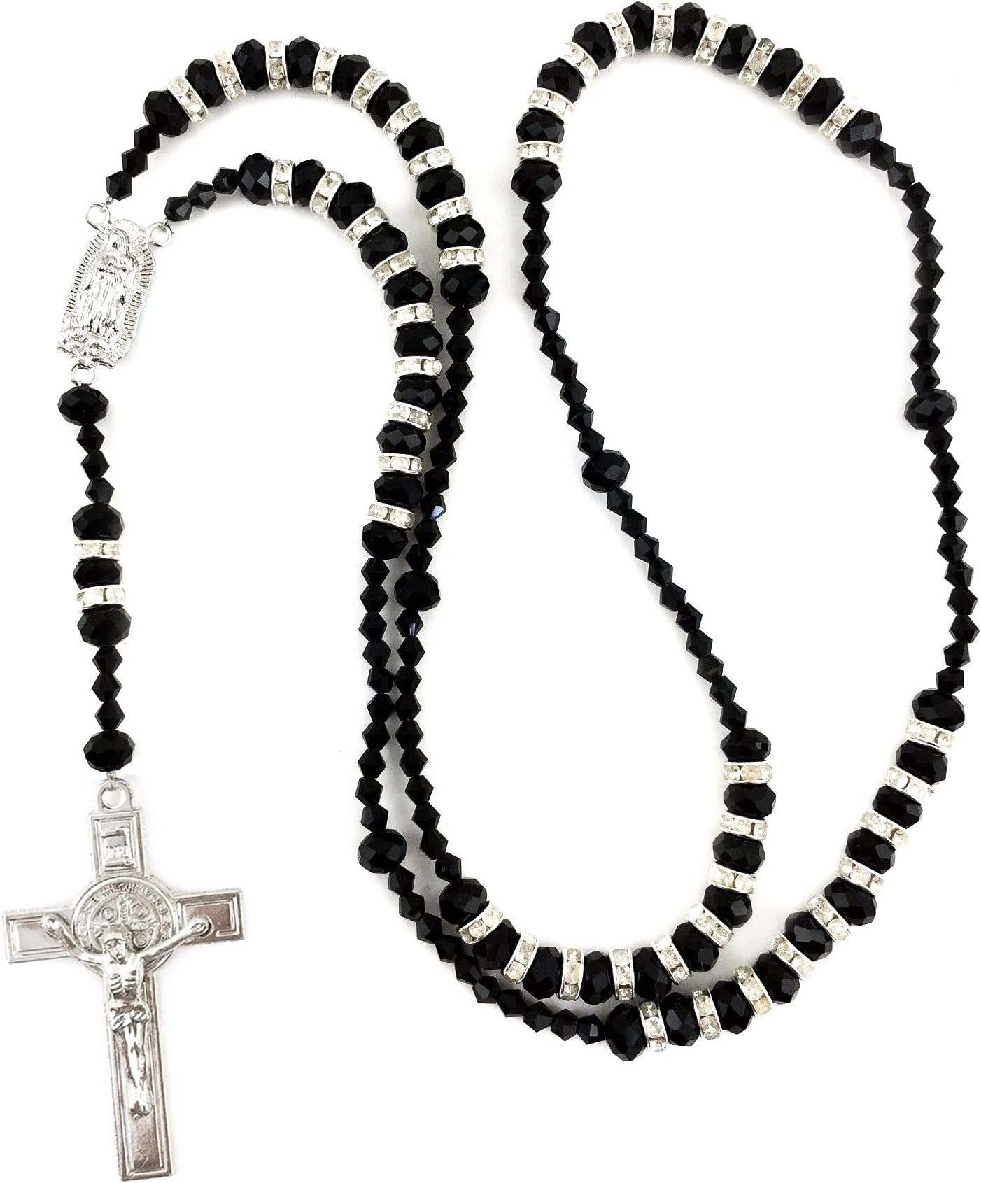 Western Peak Jesus Cross Crucifix Rhinestone Crystal Glass Bead Prayer Rosary Rosario