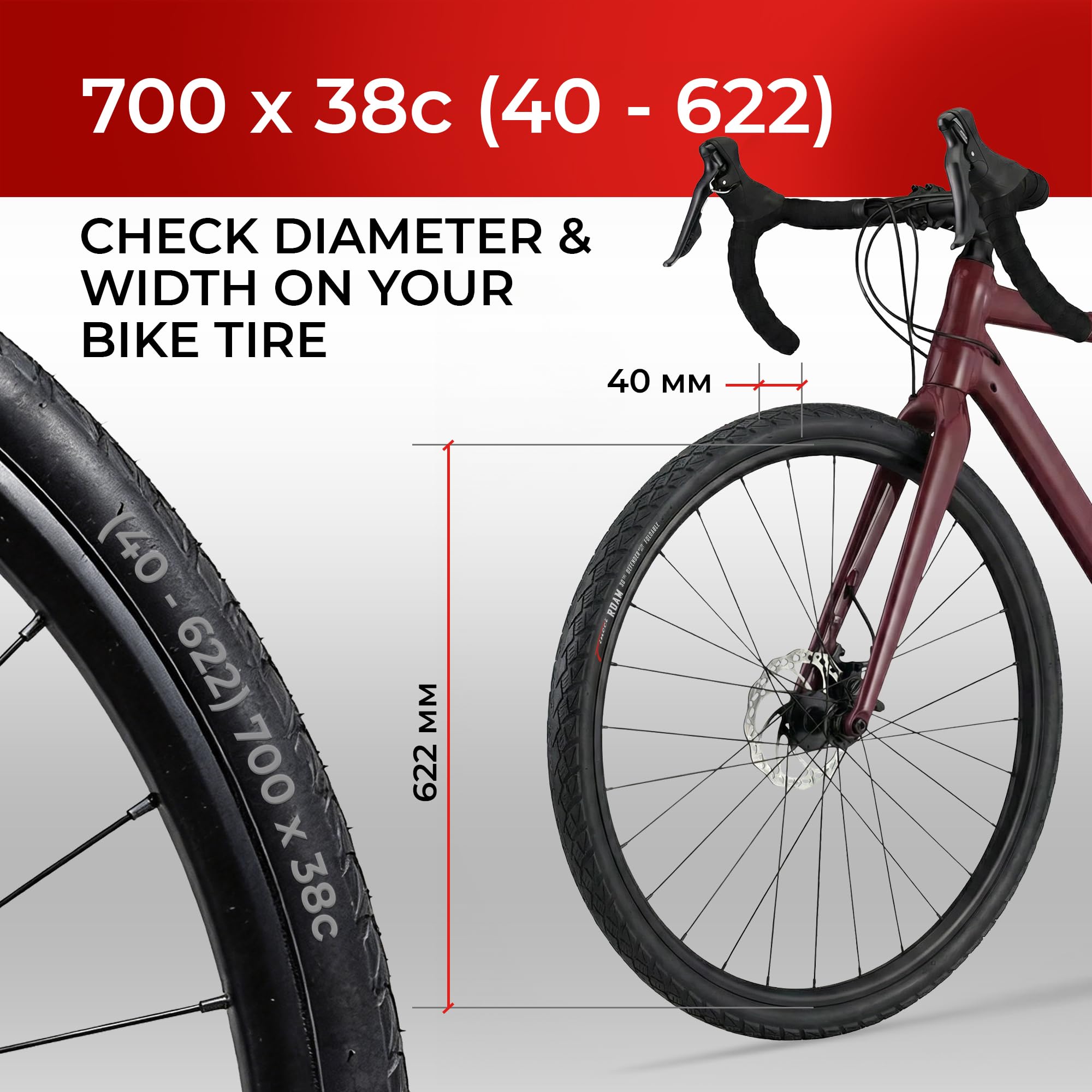 Fincci Pneu Velo 700x38c - Paire Pliable Pneus 28, 40-622 avec Protection Antiponcture Anti-Crevaison 1 mm pour Vélo de Route, VTT Montagne Adulte Velo électrique, Tournée Bicyclette - Un Paquet de 2