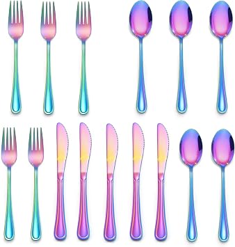 LIANYU 15-Piece Rainbow Kids Silverware Set, Toddler Utensil Flatware Set