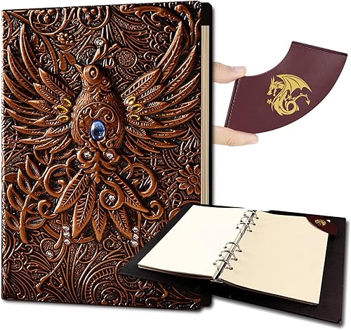 Miniatura 11 de DND - Cuaderno / diario, libro único de 400 páginas con carpeta de 6 anillos recargable de cuero de dragones 3D y marcador para mazmorras