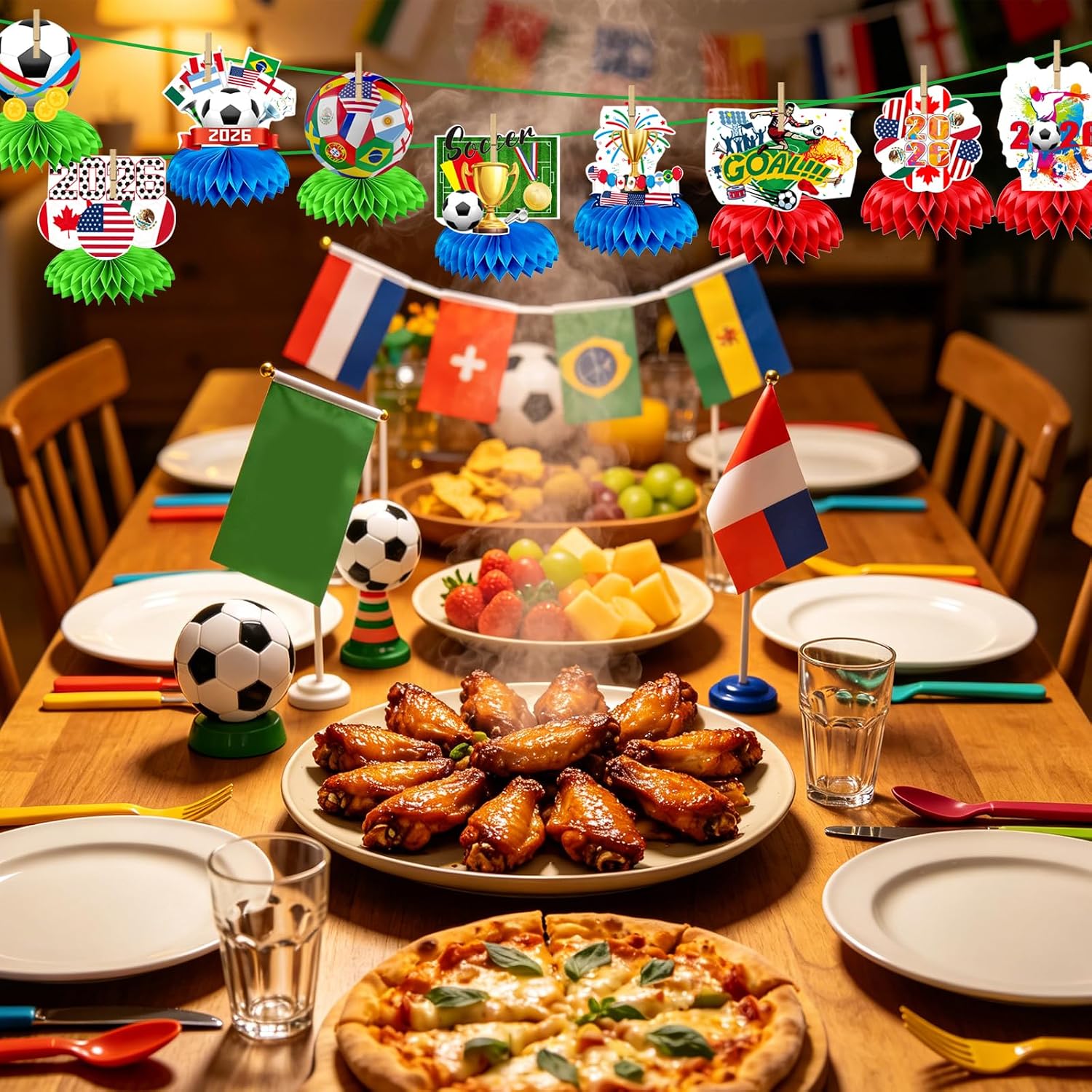 9 Pcs Soccer Centerpiece Table Decorations, 2026 North American Soccer Championship Themed Honeycomb Centerpiece Table Toppers for USA-Canada-Mexico Soccer Tournament Decorations (Soccer)
