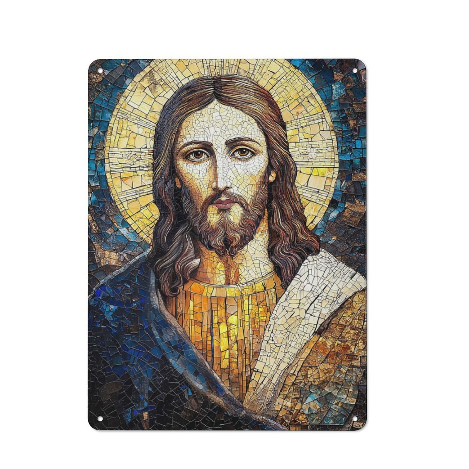 Vintage Mosaic Jesus Portrait Retro Metal Sign 40x30cm, Vintage Wall Decor for Kitchen, Hallway, Bar Or Small Cafe