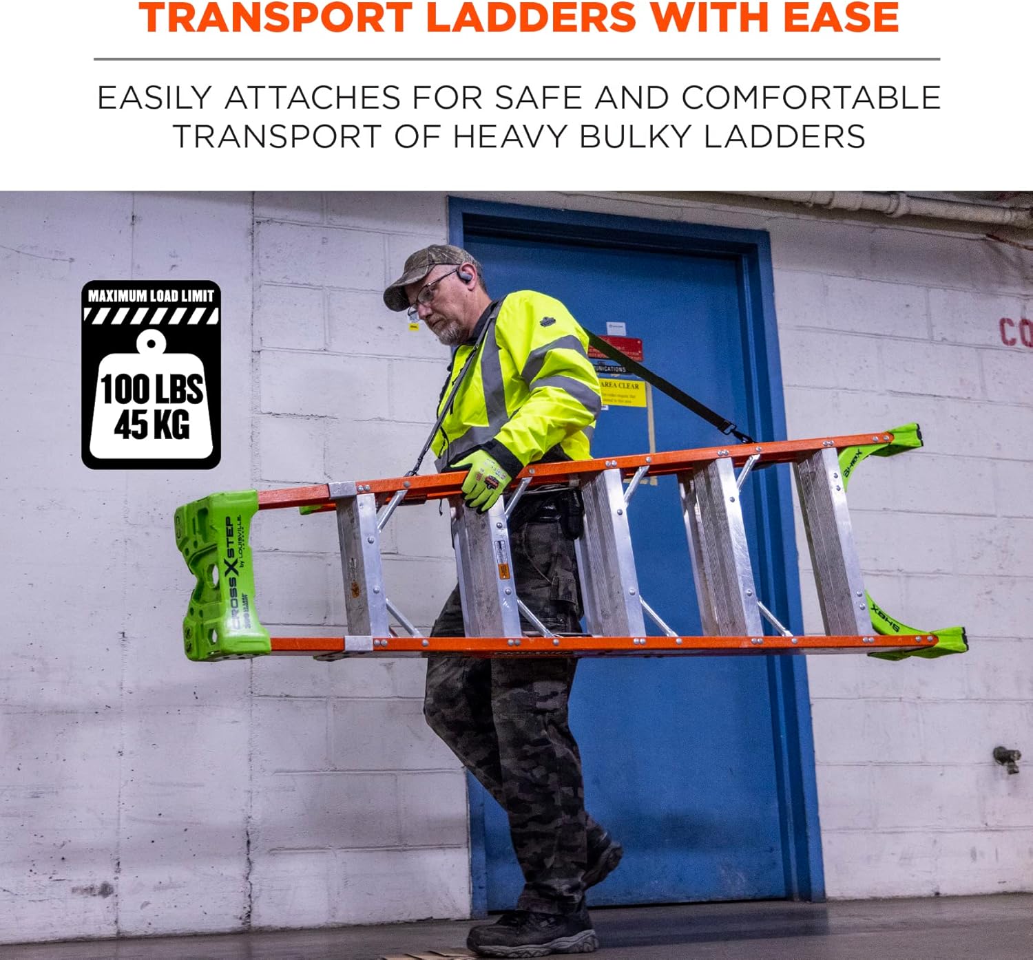 Ergodyne 5300 A-Frame Ladder Shoulder Lifting Strap & Carrying Handle, Transport Ladders with Ease