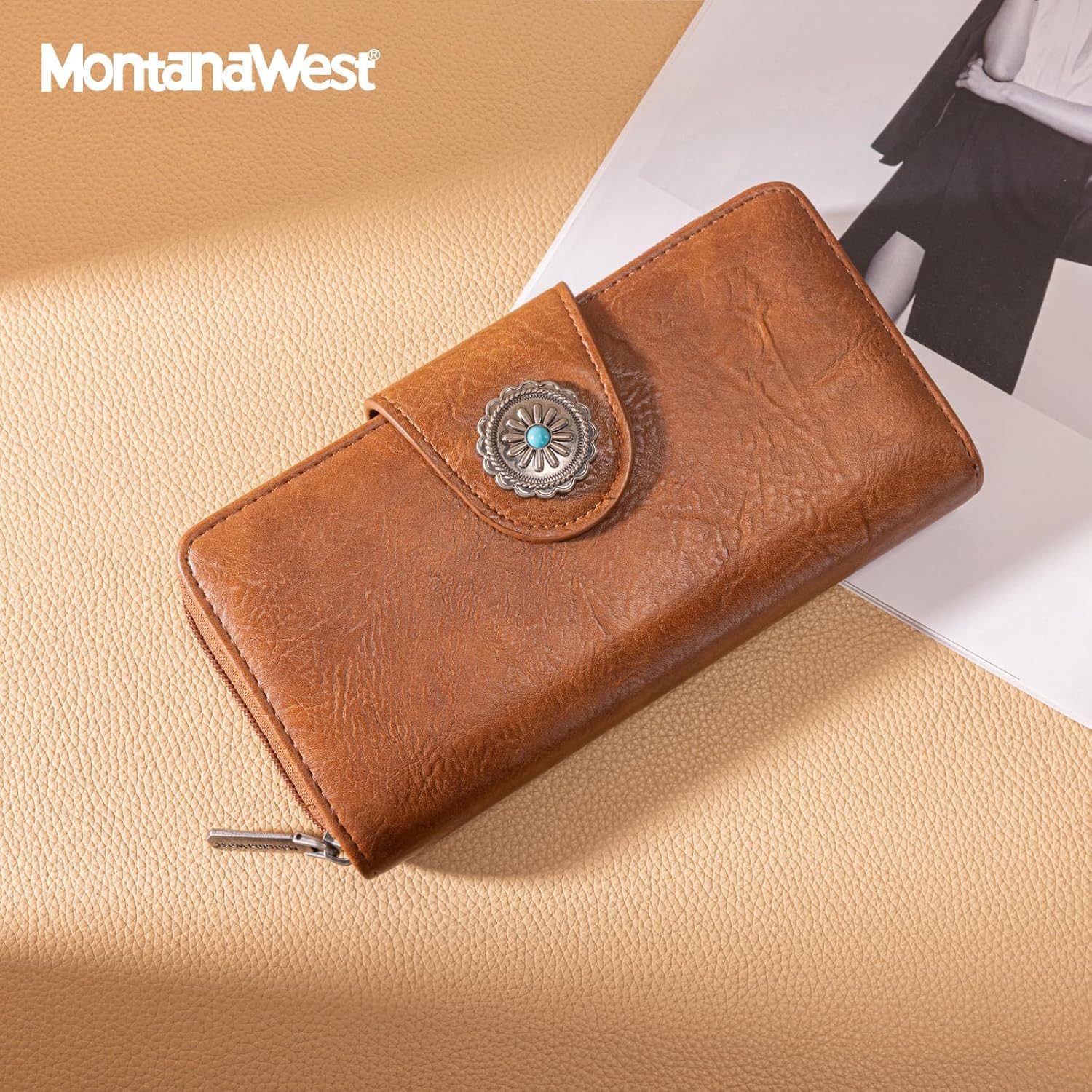 Montana West Brown Wallets for Women RFID Blocking Wallet Large Capacity Phone Clutch Wallet Ladies Female Western Bifold Wallets with ID Window - Image 6