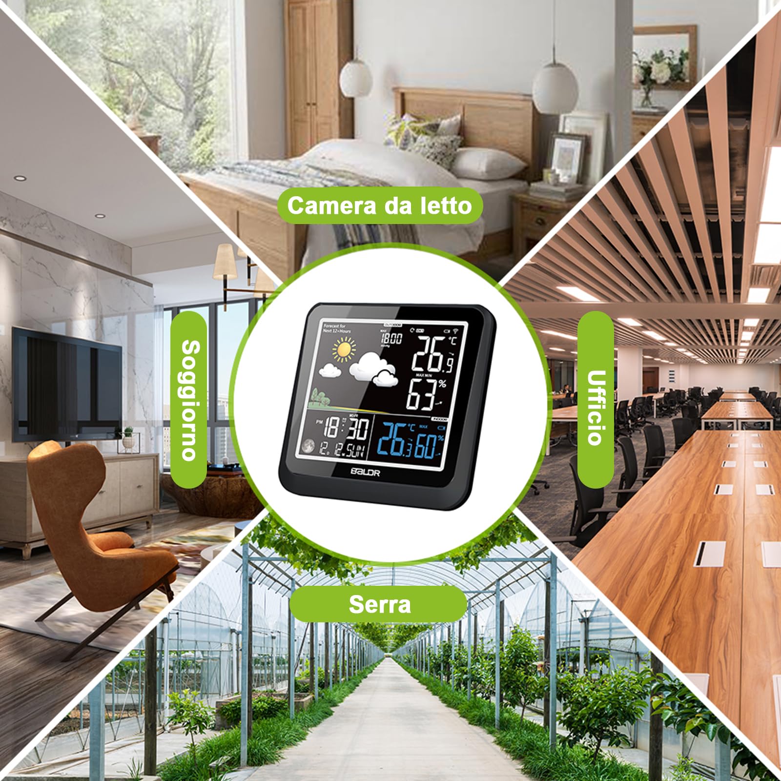 LEVIPE Stazione Meteo con Sensore Esterno Senza Fili – Stazione Meteorologica Wireless con Display a Colori, Previsioni del Tempo, Temperatura Interna/Esterna, Umidità, Orologio Atomico, Fasi Lunari