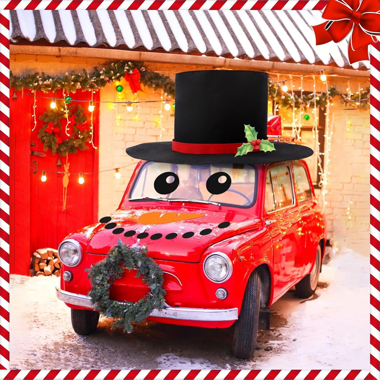 Large Christmas Car Decoration Giant Oversized Snowman Hat Include Large Snowman Face Sticker Christmas Decoration Car Costume Auto Accessories