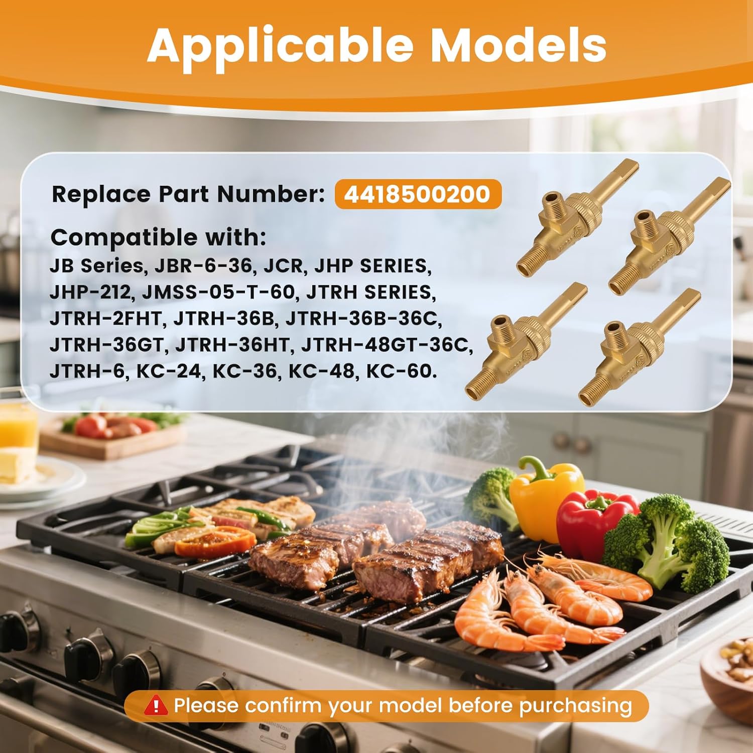 4 Pack 4418500200 Gas Burner Valve Compatible with Jade Range Gas, 1/8" Mpt X 3/8-27 Horizontal Split Valve Replacement