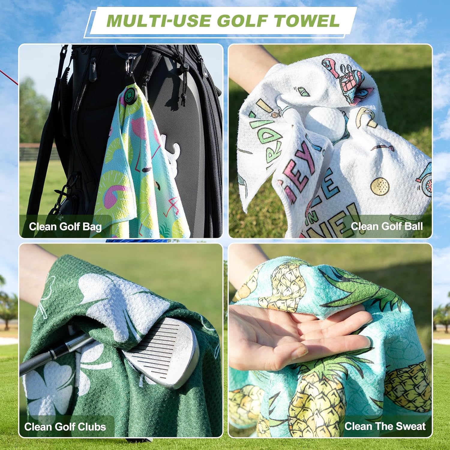 Magnetic Golf Towel for Golf Bags Microfiber Fabric Waffle Pattern Towels for Men or Women, Magnet Golf Towel with Heavy Duty Carabiner Clip Golf Accessories (Pineapple) - Image 7
