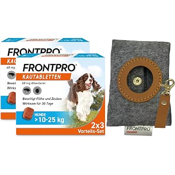 FRONTPRO Dog L Chewable Tablet Against Ticks and Fleas (Dogs 10 to 25 kg) | 3 x chewable tablets (pack of 2) for 6 months pro