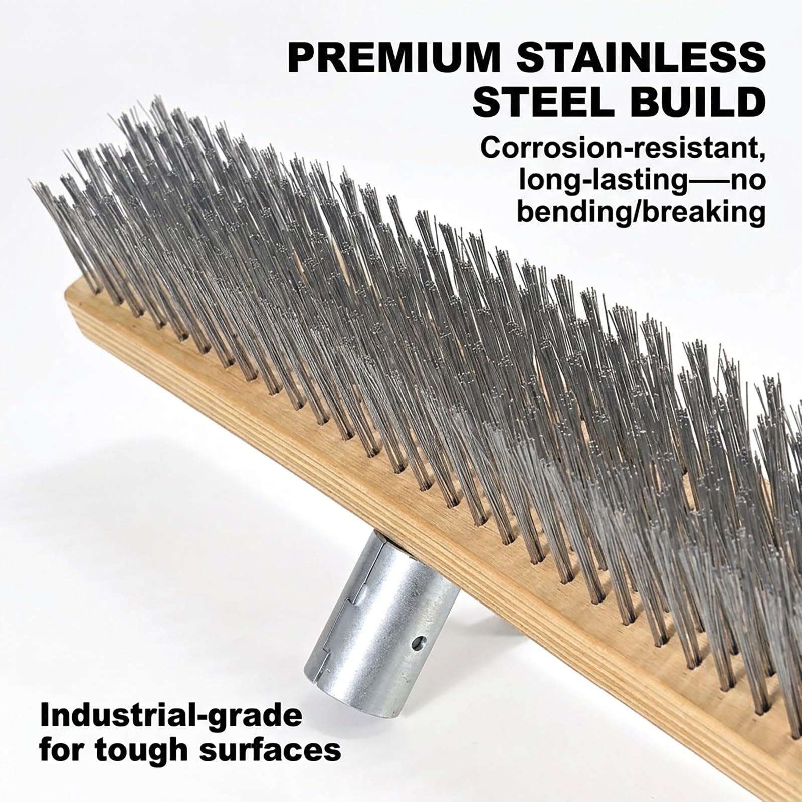 Cepillo de acero inoxidable resistente, limpiador de fuerza industrial para hormigón, suelos de garaje, patios, zonas de piscina y superficies al aire libre