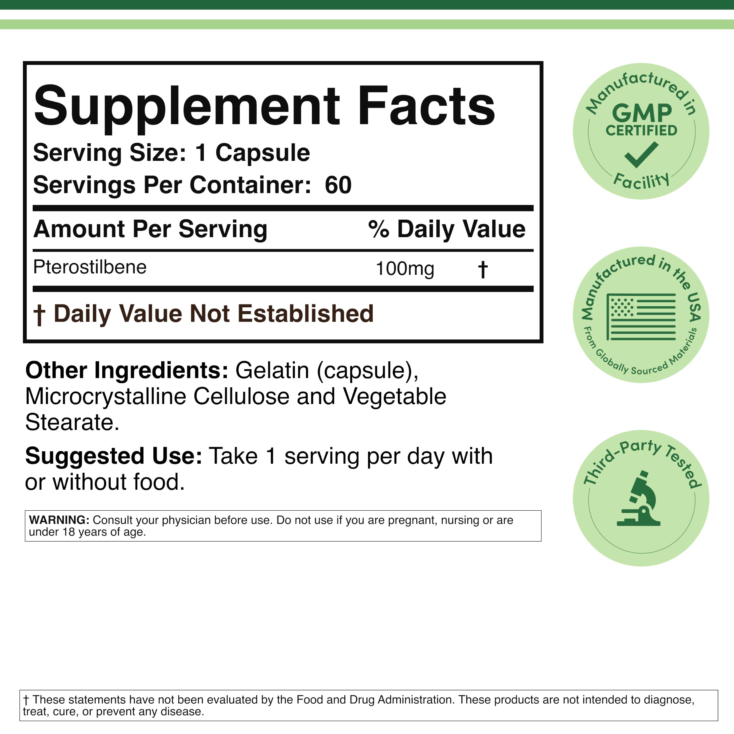 Pterostilbene 100mg, Potent Antioxidant, Superior to Resveratrol, 60 Caps — Amazon image 3