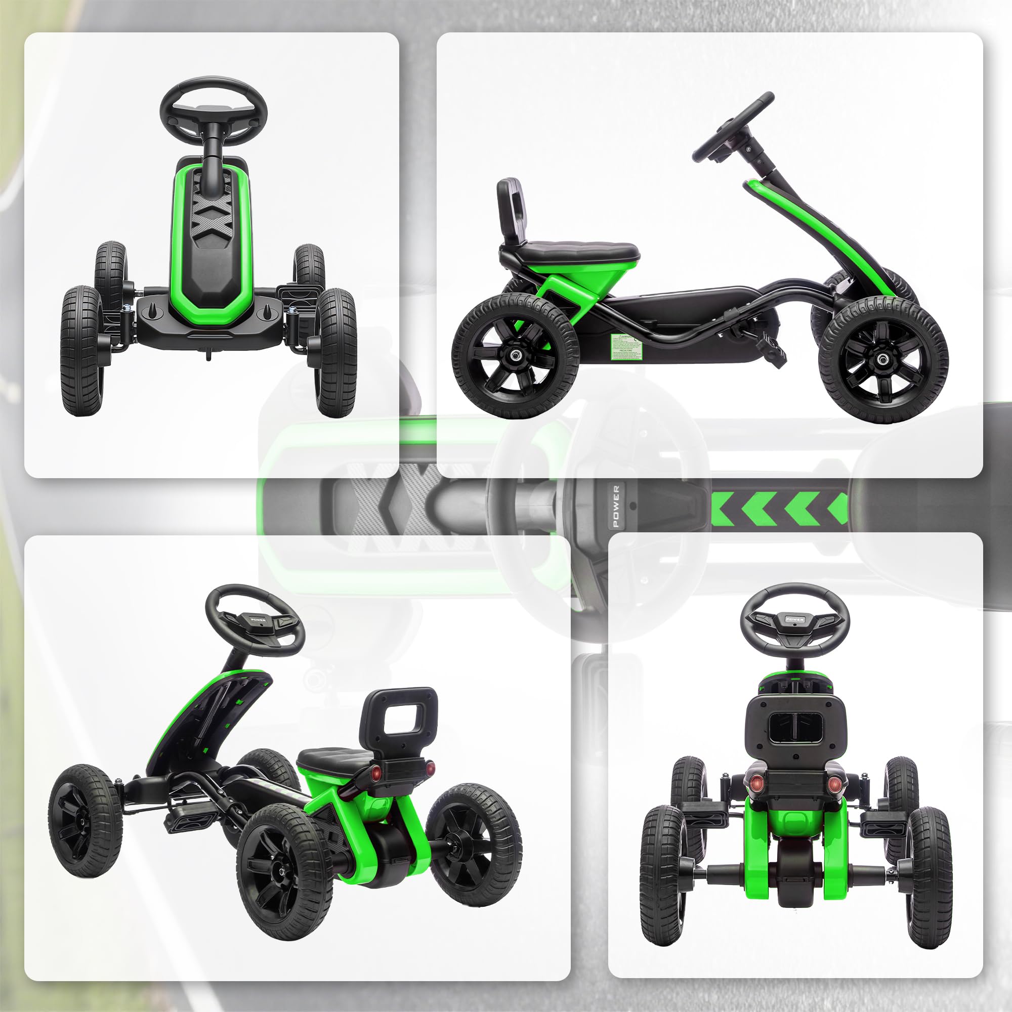 AIYAPLAY Kart Pedales, Go Kart con Ruedas Antideslizantes de EVA, Marco Metálico, Carga 30 kg, para Niños y Niñas de 2-5 Años, Verde