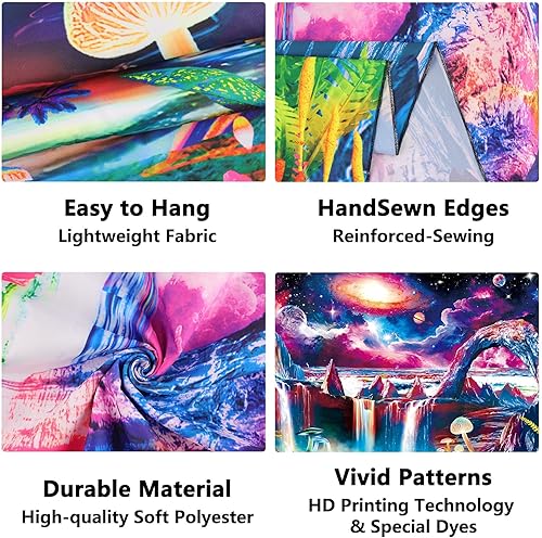 Miniatura 6 de Tapiz de luz negra, galaxia y planeta, tapiz reactivo a los rayos UV, tapiz de cascada de montaña para dormitorio, estético, ola misteriosa, lago,