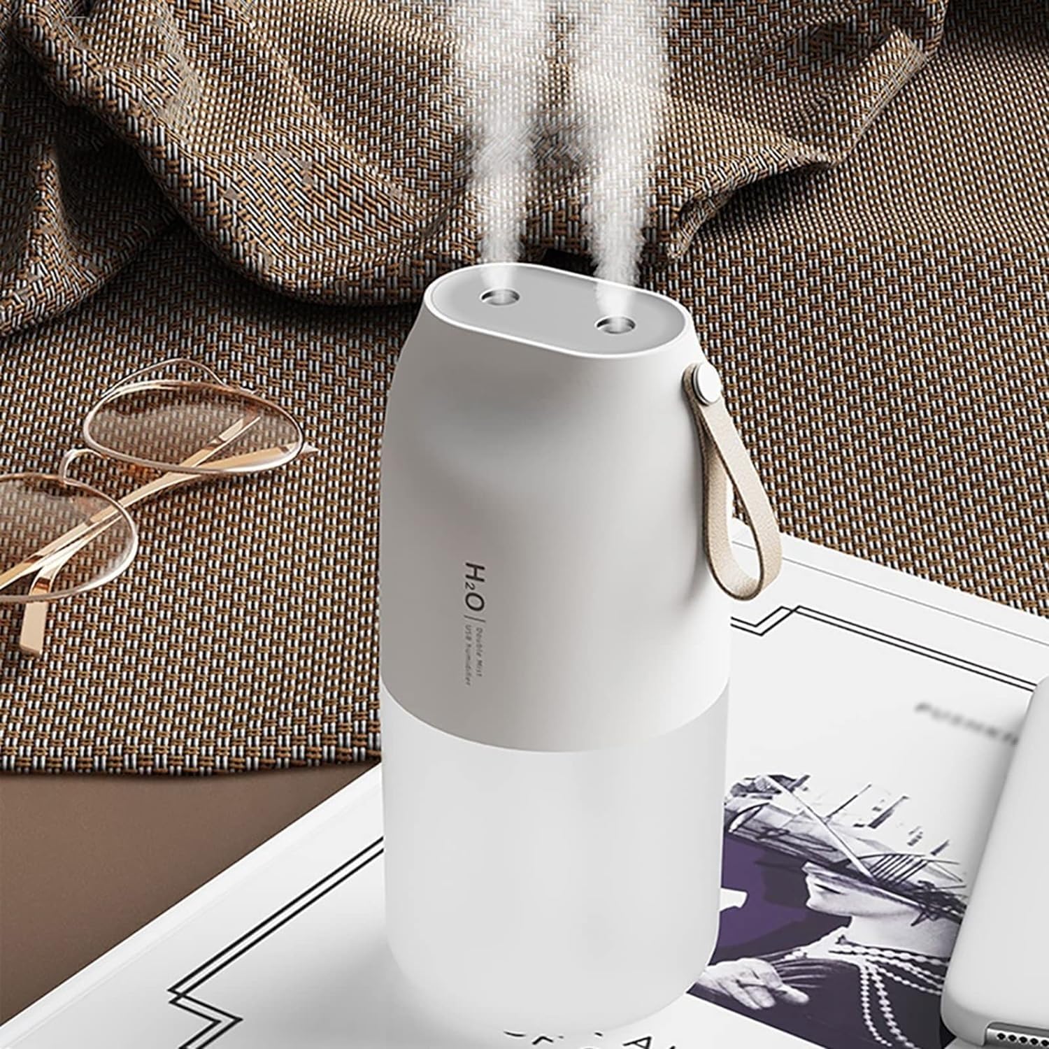per Uso Domestico Umidificatori Umidificatore Senza Fili Diffusore di aromi Batteria da 2000 mAh Ricaricabile Doppio ugello Diffusore di Olio Essenziale Mist Maker Umidificatore(White)