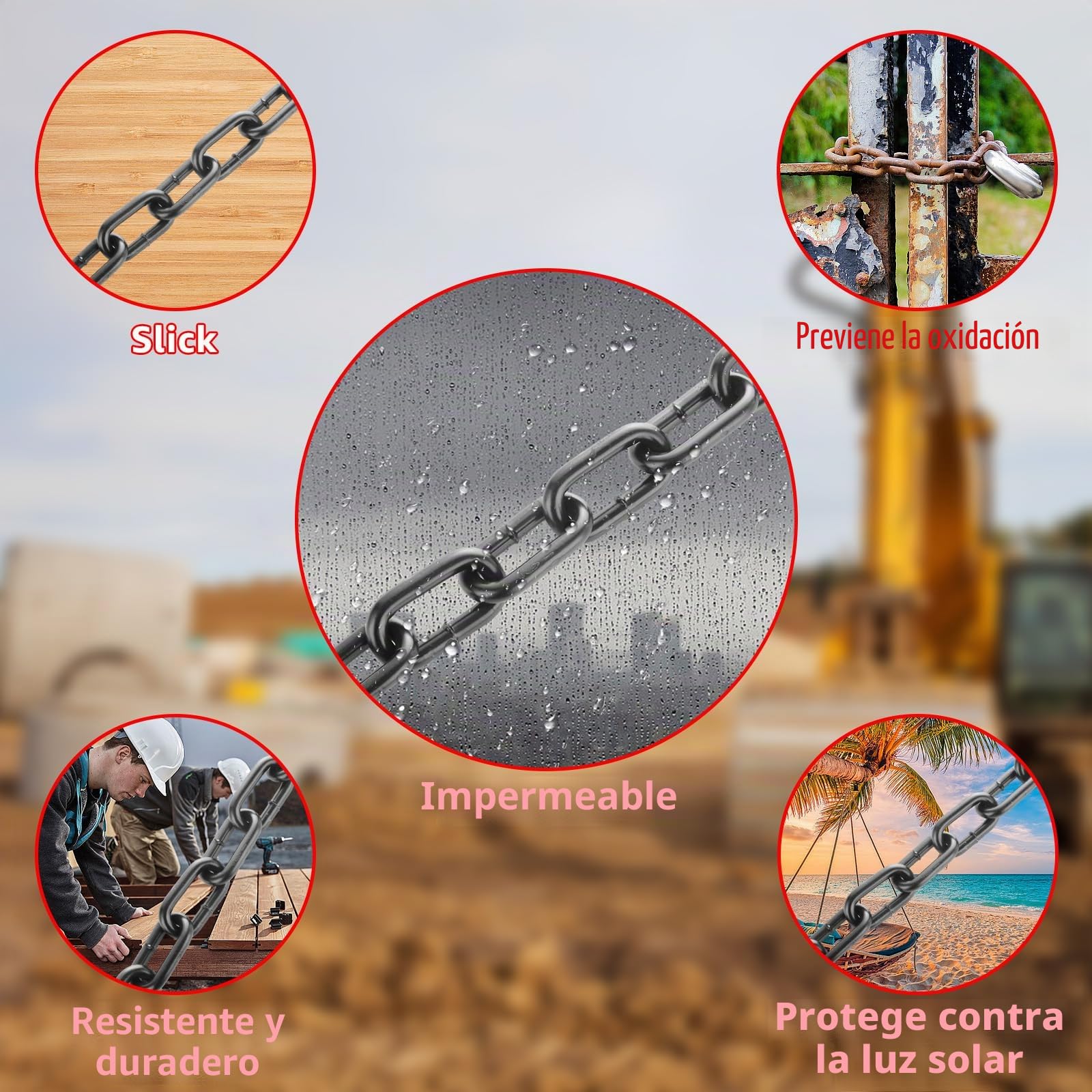 WOPPLXY 6m cadena acero 6mm, Negro, Acero al carbono, Para colgar vallas, cadenas de columpios, cadenas para sillas colgantes, puertas de garaje